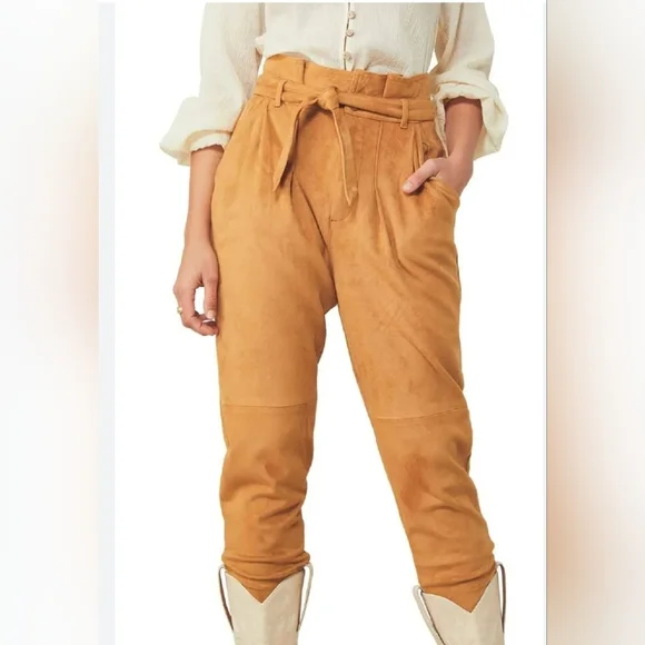 FREE PEOPLE x REVOLVE Nightfall Suede Paperbag Pant Camel, Size 4 - Picture 3 of 5